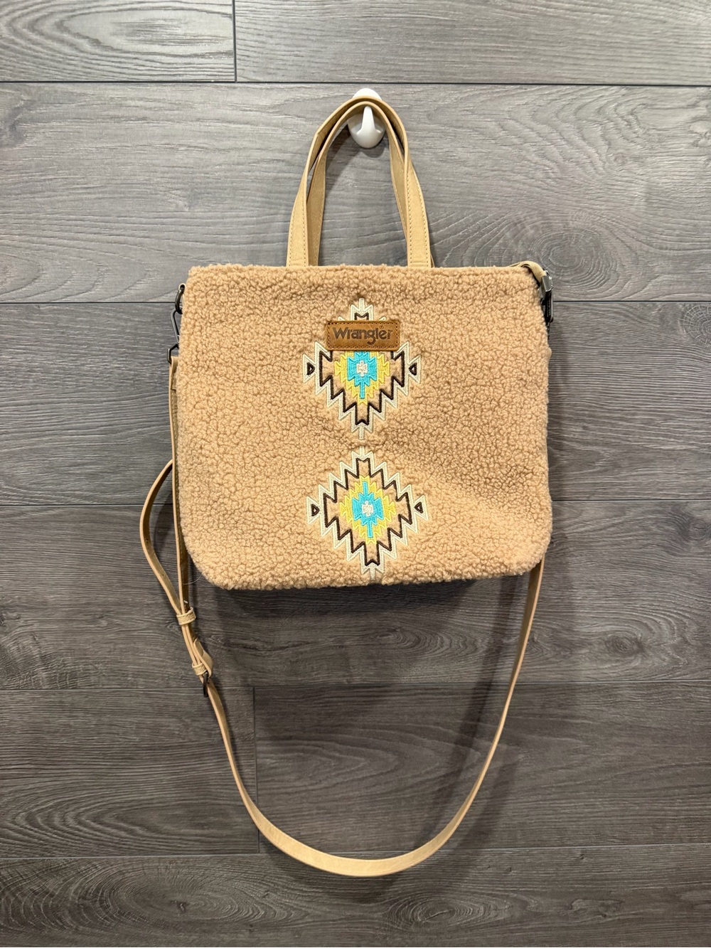 Wrangler Tan Tote with Turquoise & Yellow Southwestern Embroidery